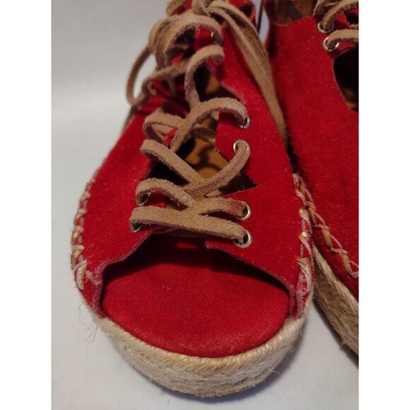 Carolina K Mila Platform Espadrilles Red Suede And Tan Sz 9 - Picture 5 of 10